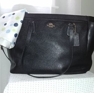 Coach black leather diaper bag